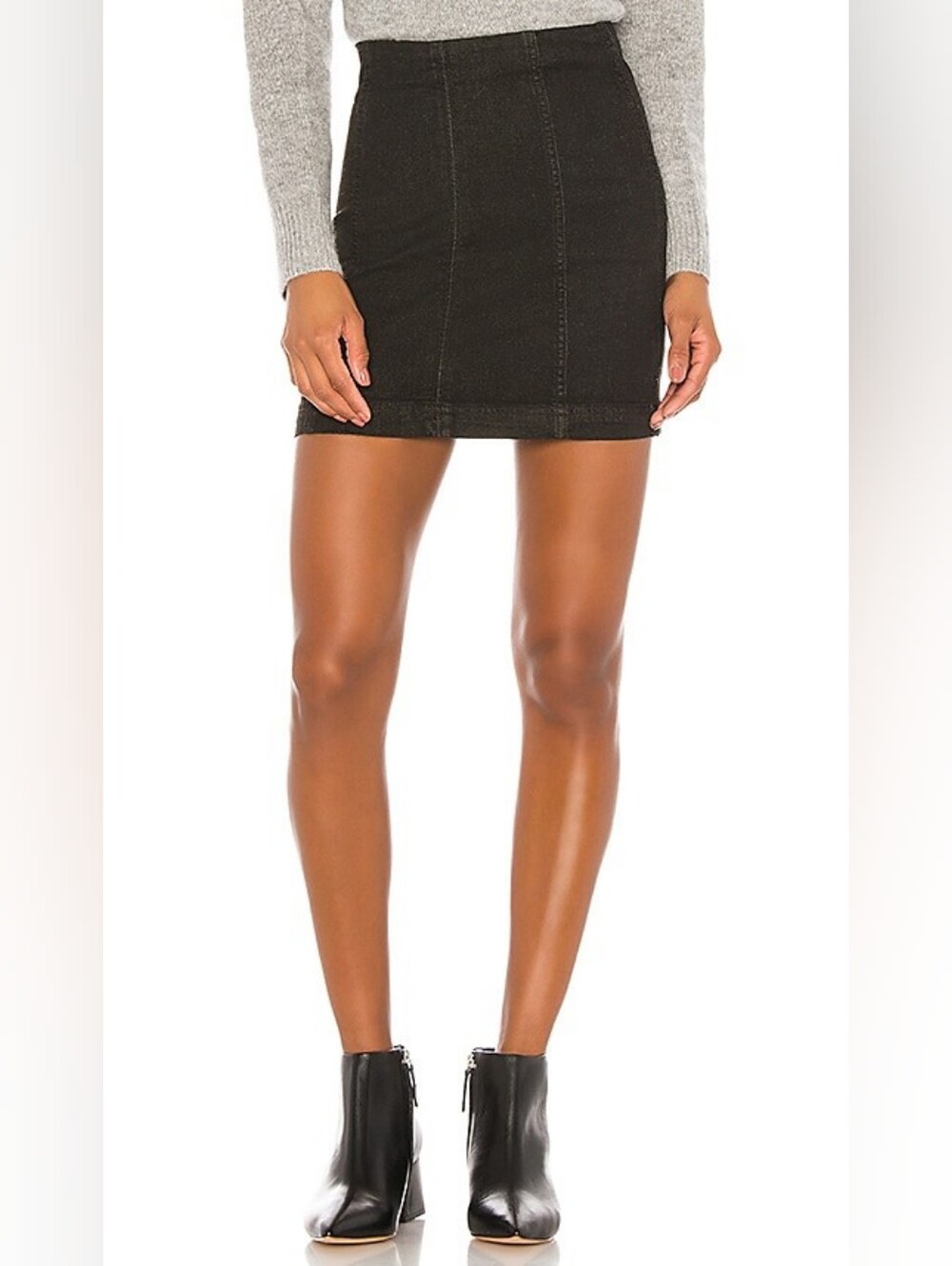 Free People Modern Femme Novelty Mini Denim Skirt in Black